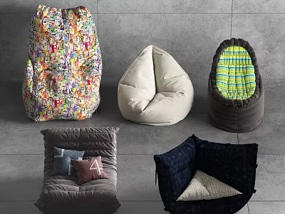 Colorful Comfortable Bean Bag Chairs With Various Patterns and Styles 3d model