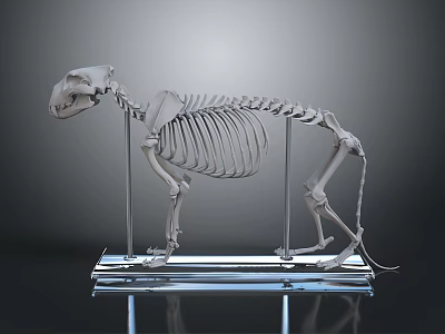 Detailed Animal Skeleton Display With Anatomical Organ Structure On Transparent Stand 3d model