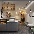 Cozy Modern Bubble Tea Shop Interior With Counter Tables Menu Board And Hanging Lights