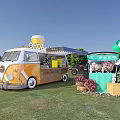 Volkswagen Van Chiat Food Truck with Large Drink Cup Balloons and Flowers in Outdoor Setting