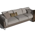 Light Colored Three Seater Sofa with Decorative Pillows and Cozy Blanket 3d model