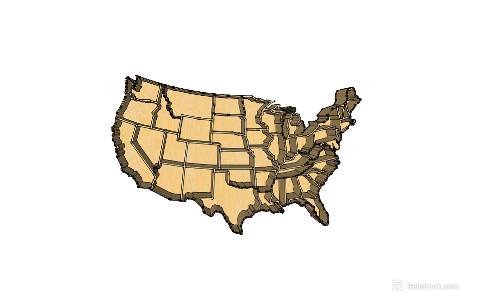 Wooden USA Map Shaped Bookcase With Divided Compartments For Home Decor And Storage 3d model 