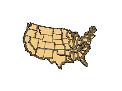 Wooden USA Map Shaped Bookcase With Divided Compartments For Home Decor And Storage 3d model