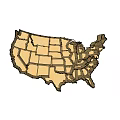 Wooden USA Map Shaped Bookcase With Divided Compartments For Home Decor And Storage