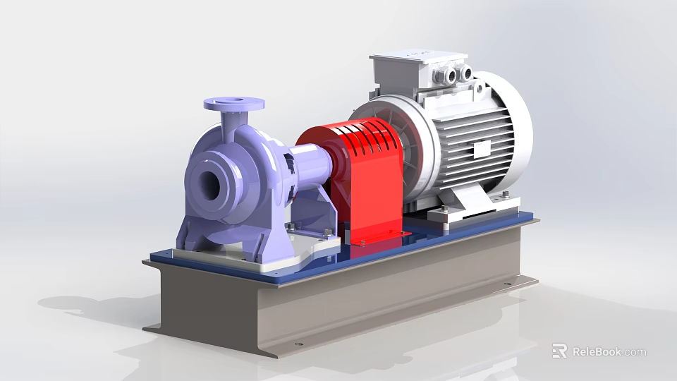 Industrial Equipment With Purple Pump Red Connector Silver Motor And Gray Base 3d model 