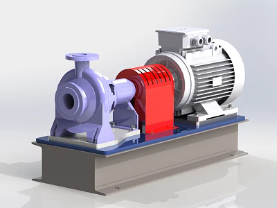 Industrial Equipment With Purple Pump Red Connector Silver Motor And Gray Base 3d model