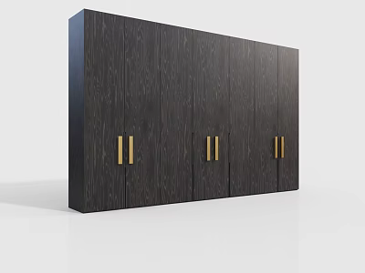 Modern Dark Wood Wardrobe With Gold Handles And Multi Door Design 3d model