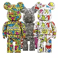 Decorative Ornament Set with Bearbrick Figures Colorful Graffiti Artistic Black White Pink Red Heart Patterns