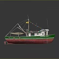 Wooden Oyster Fishing Boat With Green White Hull Red Bottom Colorful Flags And Nets