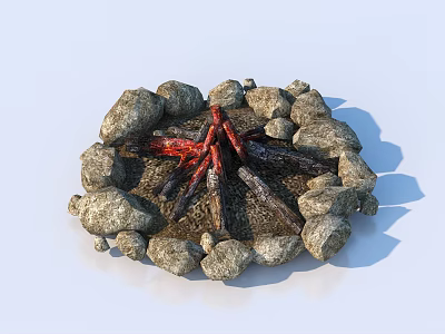 Decorative Outdoor Garden Ornament with Round Stone Circle and Red Black Wood Like Elements 3d model