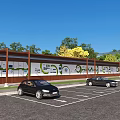 Landscaped Garden Wall With Greenery And Parking Area For Cars