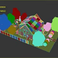 Blue Detached House With Black Roof Solar Panels Green Lawn And Trees