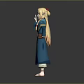 Blonde Haired Hero Character In Teal Outfit With Creature Companion And Raised Hand Pose
