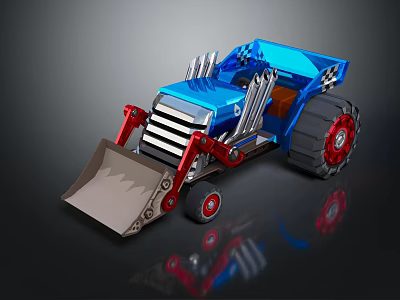 Blue Toy Bulldozer With Red Shovel Accents And Black Wheels Design 3d model