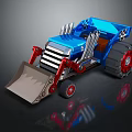 Blue Toy Bulldozer With Red Shovel Accents And Black Wheels Design