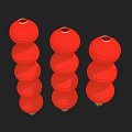 Three Strings of Red Lanterns with Multiple Round Lanterns on Black Background