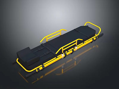 Medical Emergency Stretcher With Yellow Frame And Black Mattress For Rescue Use 3d model