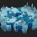 Stunning Icy Landscape With Blue Water Ice Mountains And Frozen Pillars