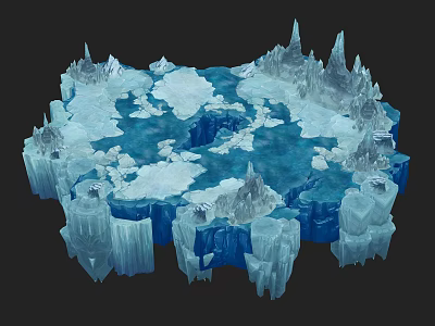 Stunning Icy Landscape With Blue Water Ice Mountains And Frozen Pillars 3d model