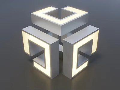 Modern Geometric Floor Lamp With Illuminated Square Frames And Metallic Structure Design 3d model