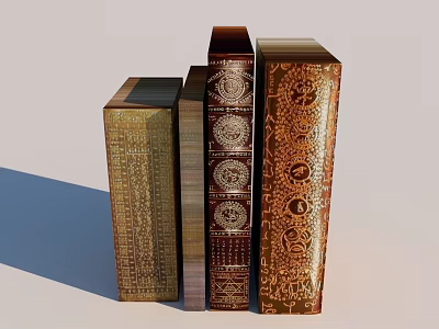 Elegant Book Shaped Decorative Ornament Set With Intricate Patterns And Gold Brown Tones 3d model