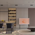 Modern Living Dining Room Interior With Beige Sofa Decorative Paintings Round Rug And Dining Chairs