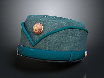 Green Hat With Brass Button Decorative Band And Metal Buckle Design 3d model