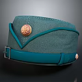 Green Hat With Brass Button Decorative Band And Metal Buckle Design