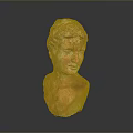 Ancient Style Game Character Bust Sculpture with Weathered Texture and Brown Tones