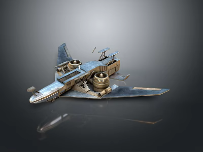 3D Sci Fi Aircraft Model With Metallic Texture Two Engines And Unique Wing Design 3d model