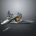 3D Sci Fi Aircraft Model With Metallic Texture Two Engines And Unique Wing Design 3d model