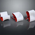 Modern Single Chairs With Curved White Exterior And Red Interior On Black Reflective Background
