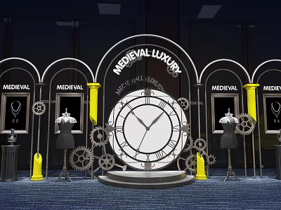 Medieval Luxury Photo Spot With Arch Large Clock Gear Decorations Mannequins And Jewelry Displays 3d model