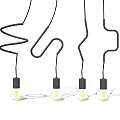 Four Modern Curved Black Metal Pendant Lights with Minimalist Bulb Design