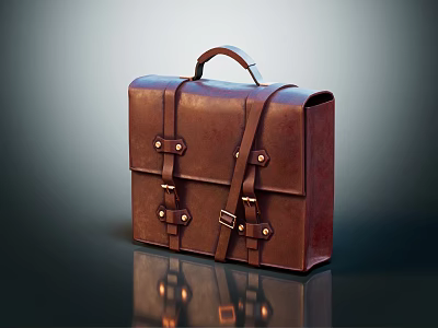 Vintage Brown Genuine Leather Briefcase With Strap Buckle And Classic Design 3d model