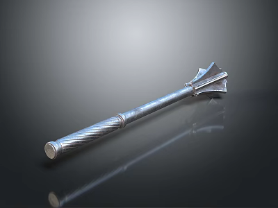 Ancient Metal Weapon with Spiral Patterned Handle Sharp Spiked Head and Reflective Silver Surface 3d model