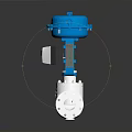 Industrial Control Valve With Blue Top Silver Body And Flanged Base