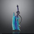 Ornate Ice Crystal Weapon With Blue Glowing Blade And Chain