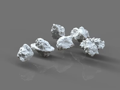 White Rough Stones And Natural Wood Pieces On Grey Reflective Background 3d model
