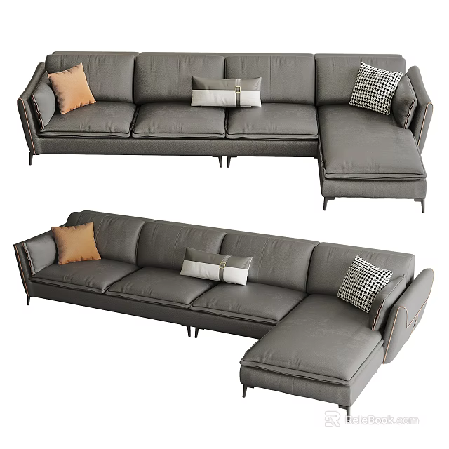Gray L Shaped Sectional Sofa With Decorative Pillows And Modern Design 3d model