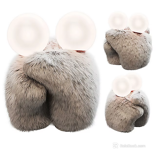 Cute Furry Rabbit Stuffed Doll With Big White Ears And Gray Soft Fluffy Body 3d model 