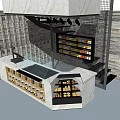 Modern Marble Reception Desk With Grid Ceiling And Product Display Shelves