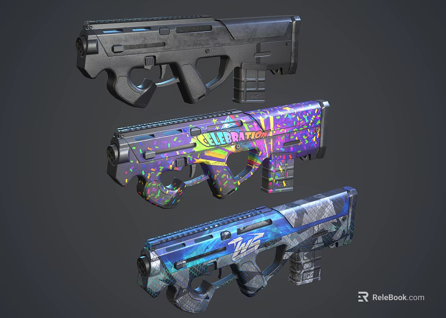 Stylish Modern Weapons With Various Colorful Patterns And Unique Designs 3d model