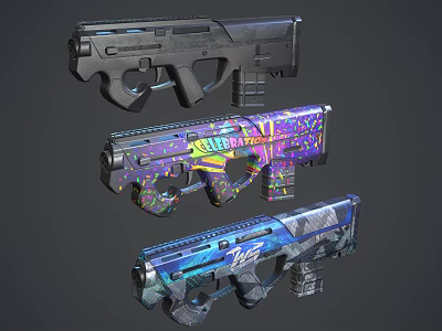 Stylish Modern Weapons With Various Colorful Patterns And Unique Designs 3d model