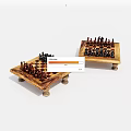 Two Wooden Chess Sets with Black White Pieces and Legged Bases