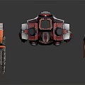Red And Silver Mech Character Standing With Glowing Purple Accents And Weapons