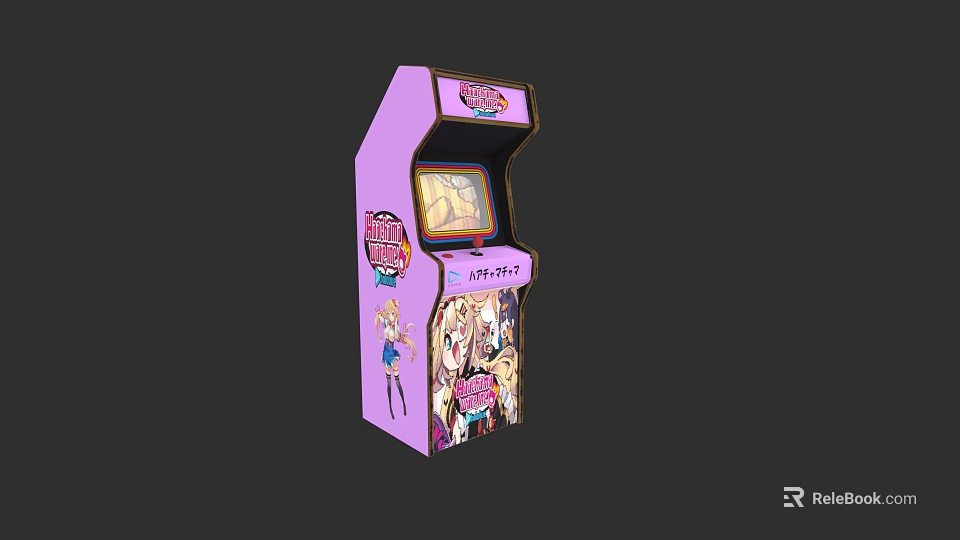 Purple Arcade Style Action Figure Display Cabinet With Bratz Character Artwork And Screen Window 3d model 