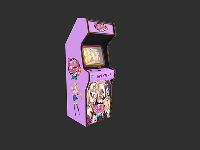 Purple Arcade Style Action Figure Display Cabinet With Bratz Character Artwork And Screen Window 3d model