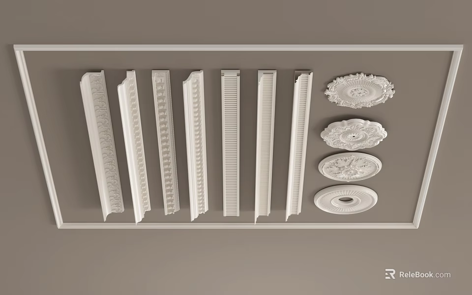 Decorative Ceiling Medallions Featuring Ornate Patterns And Various Designs For Interior Decor 3d model