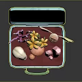 Butterfly In Light Blue Suitcase With Yellow Flowers Mushroom Skull And Pink Crystals